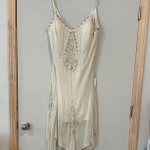 R & M Richards Cream Beaded High Low Dress